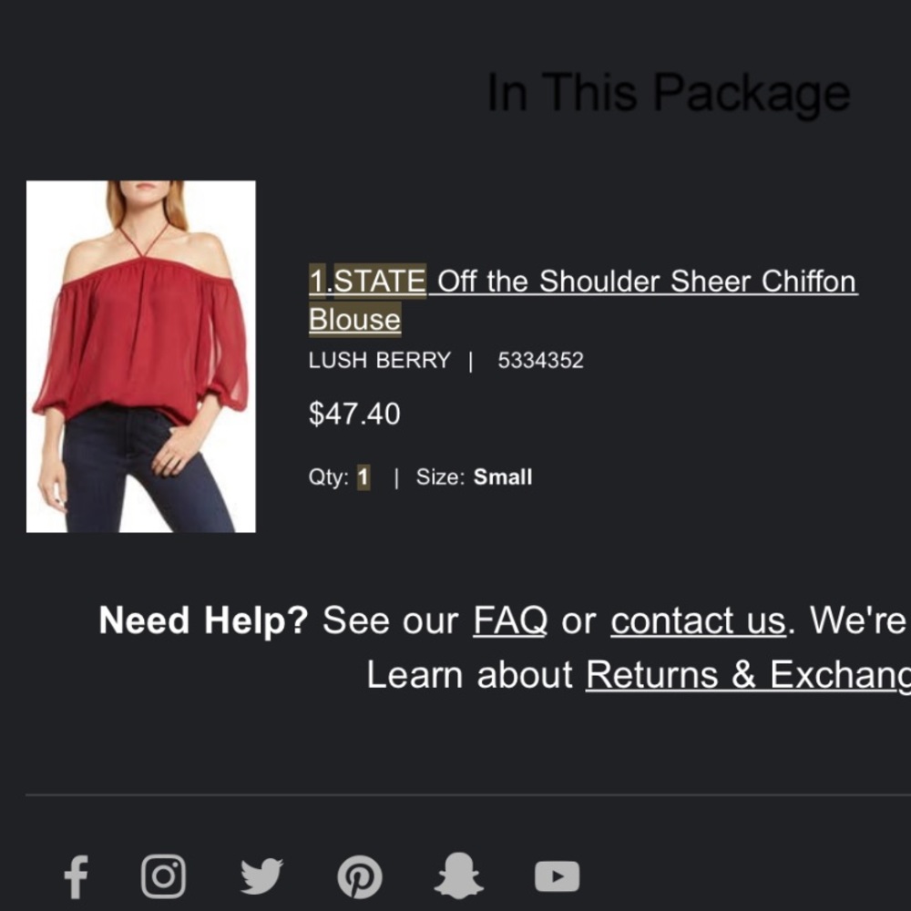 1. State off the shoulder halter chiffon blouse
